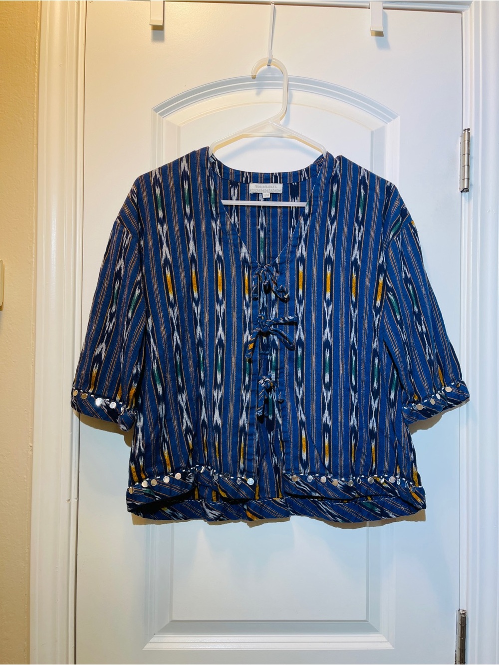Cost Plus World Market Blue Striped Tie-Front Women's Top